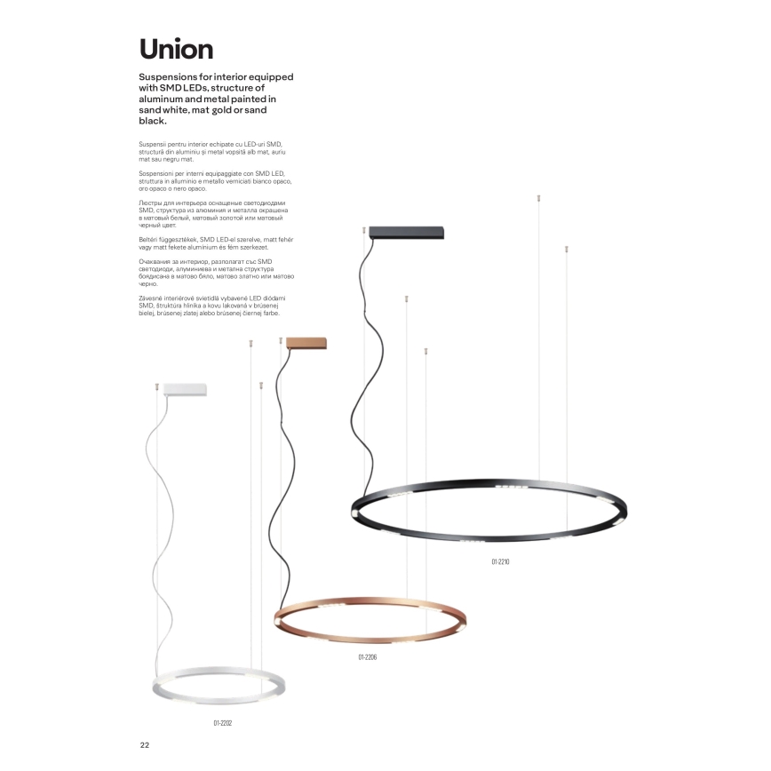 Redo 01-2208 - Lampadario LED a sospensione con filo UNION LED/68W/230V CRI 90 3000K diametro 120 cm bianco