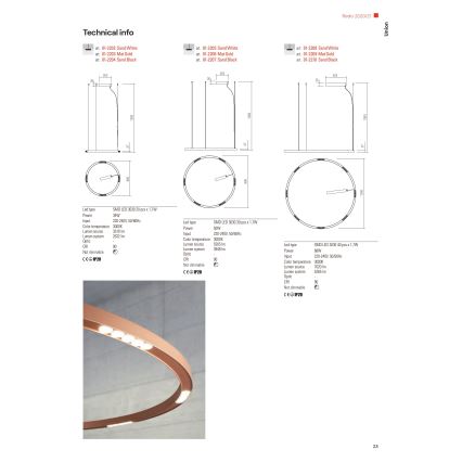 Redo 01-2208 - Lampadario LED a sospensione con filo UNION LED/68W/230V CRI 90 3000K diametro 120 cm bianco