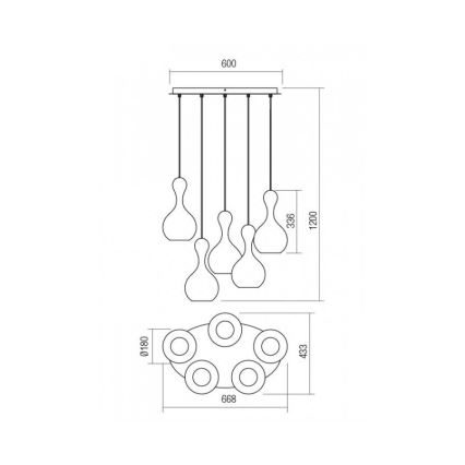 Redo 01-2263 - Lampadario a sospensione con filo LOB 5xE27/42W/230V rame