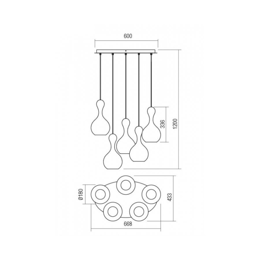 Redo 01-2263 - Lampadario a sospensione con filo LOB 5xE27/42W/230V rame
