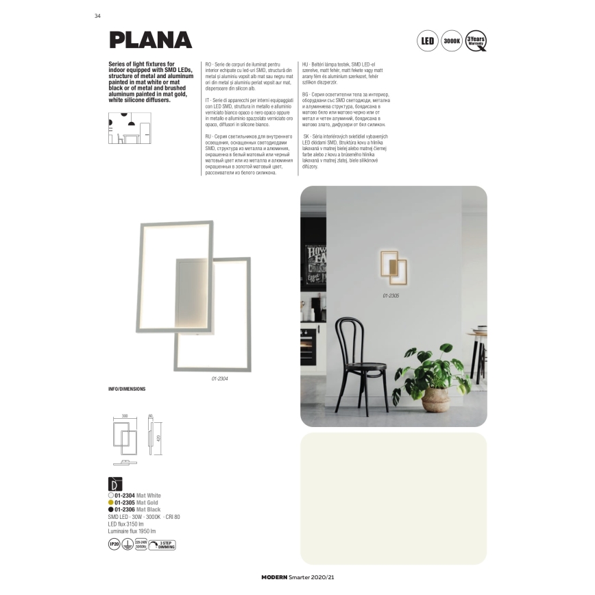Redo 01-2314 - Lampadario dimmerabile sospeso a cavo PLANA LED/60W/230V dorato