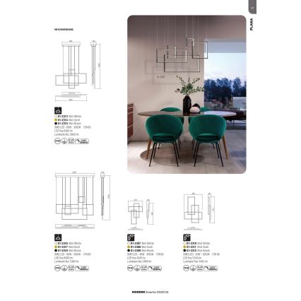 Redo 01-2316 - Lampadario dimmerabile a sospensione con cavo PLANA LED/80W/230V bianco