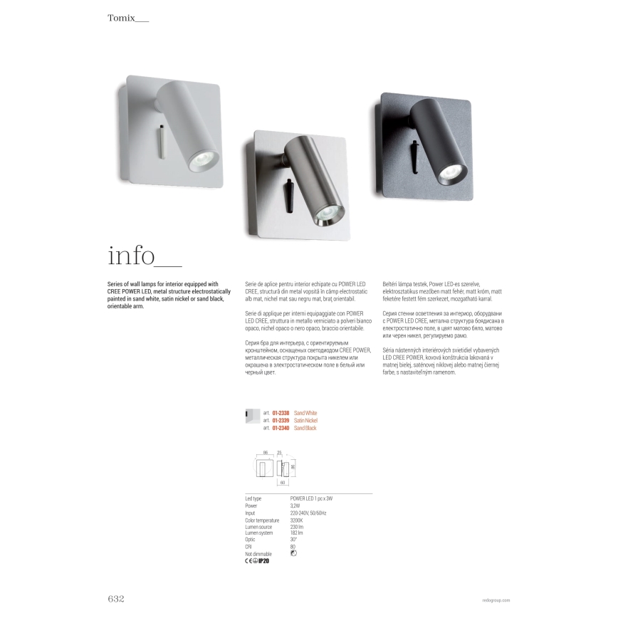 Redo 01-2339 - Luce Spot da parete a LED TOMIX LED/3,2W/230V cromo lucido