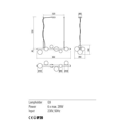 Redo 01-2374 - Lampadario a sospensione con filo GOJI 6xG9/28W/230V oro