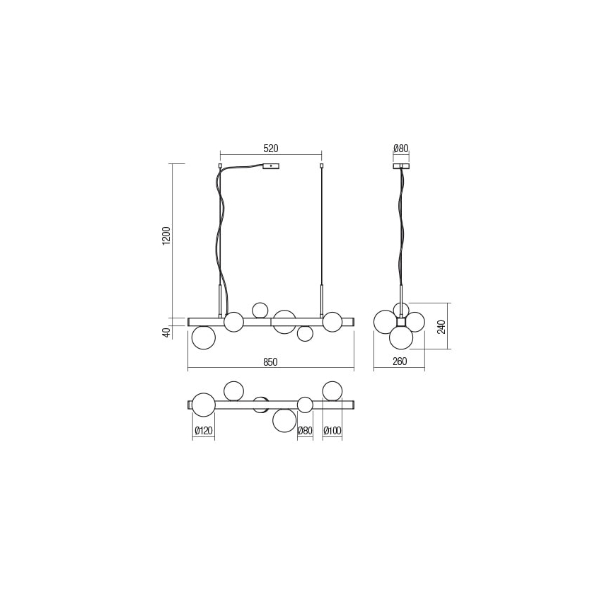 Redo 01-2375 - Lampadario a sospensione con filo GOJI 6xG9/28W/230V nero