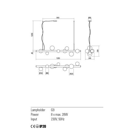 Redo 01-2376 - Lampadario a sospensione con filo GOJI 8xG9/28W/230V oro