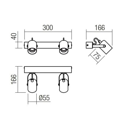 Redo 01-2416 - Applique TAFFI 2xE27/42W/230V nero/faggio