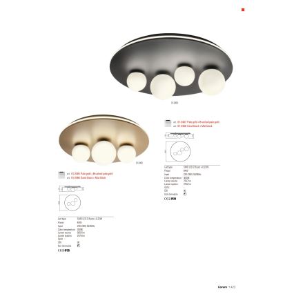 Redo 01-2466 - Plafoniera LED CORUM LED/48W/230V 3000K CRI 90 nera