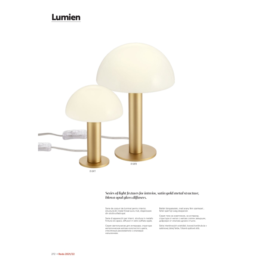 Redo 01-2474 - Lampadario sospeso con cavo LUMIEN 1xG9/10W/230V Ø 13 cm oro/bianco