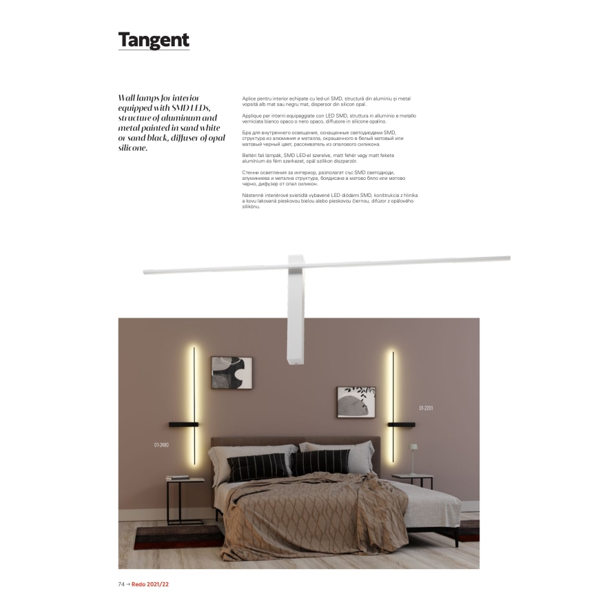 Redo 01-2480 - Applique LED TANGENT, 14W, 230V, 3000K, 125,4 cm, nero