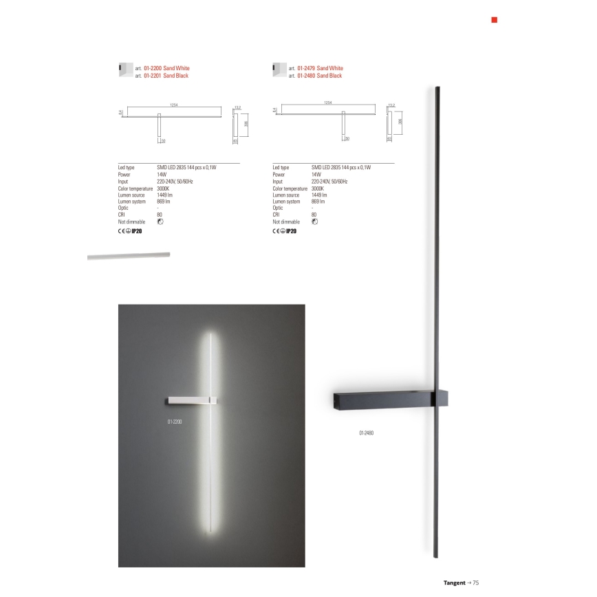 Redo 01-2480 - Lampada da parete TANGENT LED/14W/230V, nera