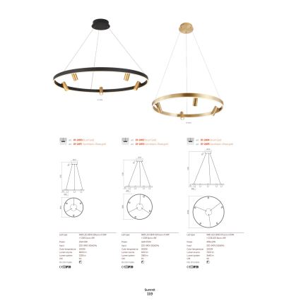 Redo 01-2490 - Lampadario LED a sospensione con filo SUMMIT LED/38W/230V CRI 90 diametro 61,6 cm oro