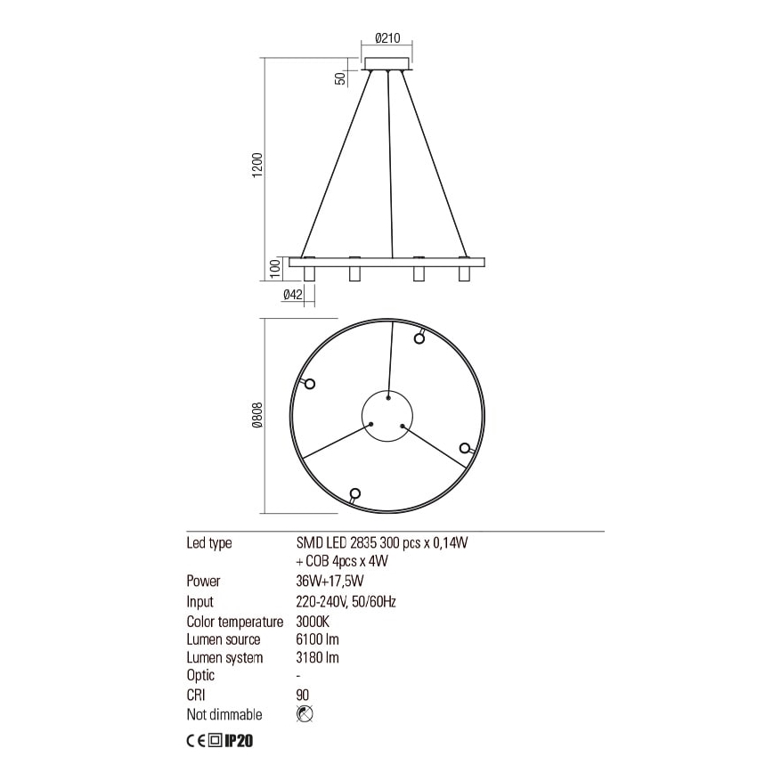 Redo 01-2492 - Lampadario LED a sospensione con filo SUMMIT LED/53,5W/230V CRI 90 diametro 80,8 cm oro
