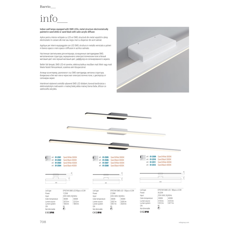 Redo 01-2512 - Illuminazione a LED per specchi da bagno BARRIO LED/34,32W/230V 120 cm CRI 90 IP44 nero