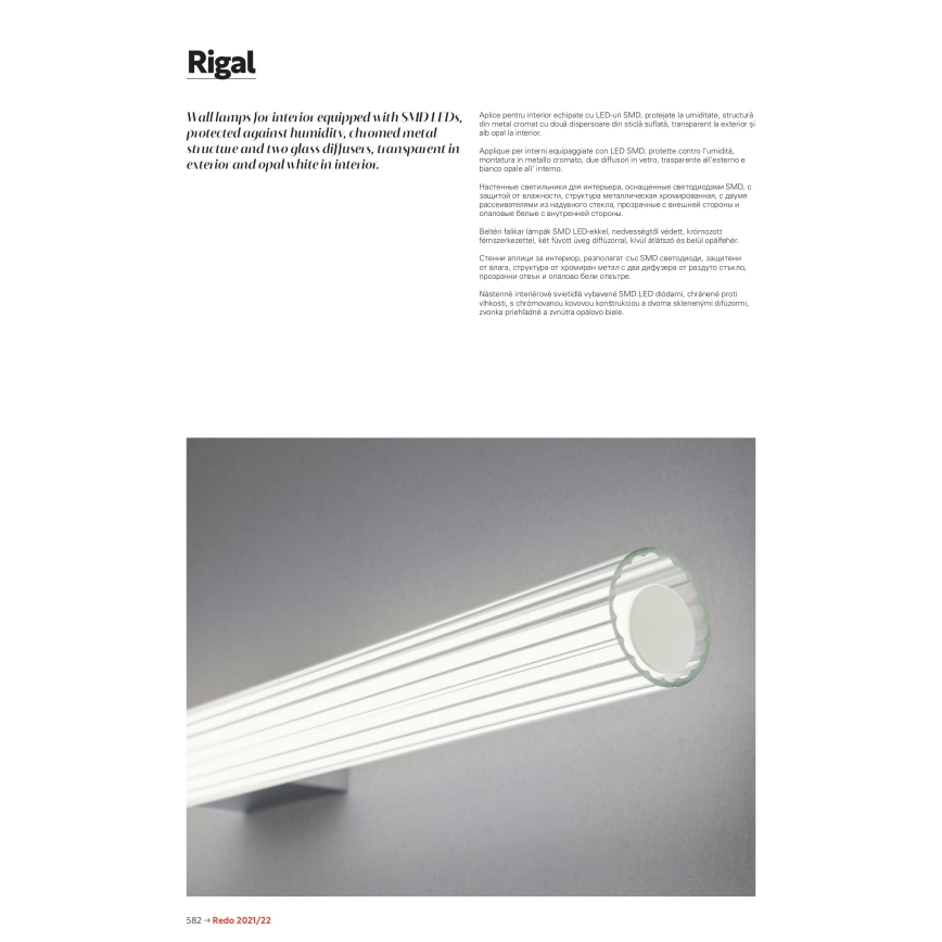 Redo 01-2592 - Illuminazione a LED per specchio da bagno RIGAL LED/18W/230V 3000K 91 cm CRI 90 IP44 cromato lucido/bianco