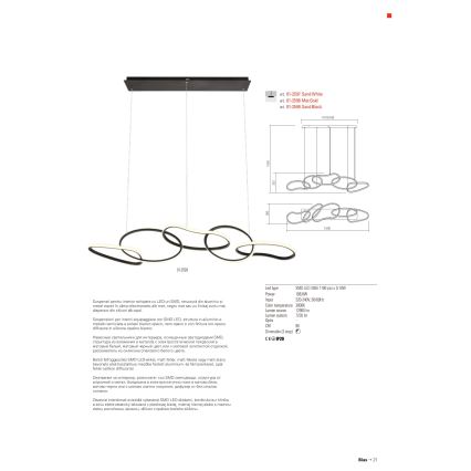 Redo 01-2596 - Lampadario a sospensione con filo LED dimmerabile BIAS LED/87,4W/230V 3000K nero