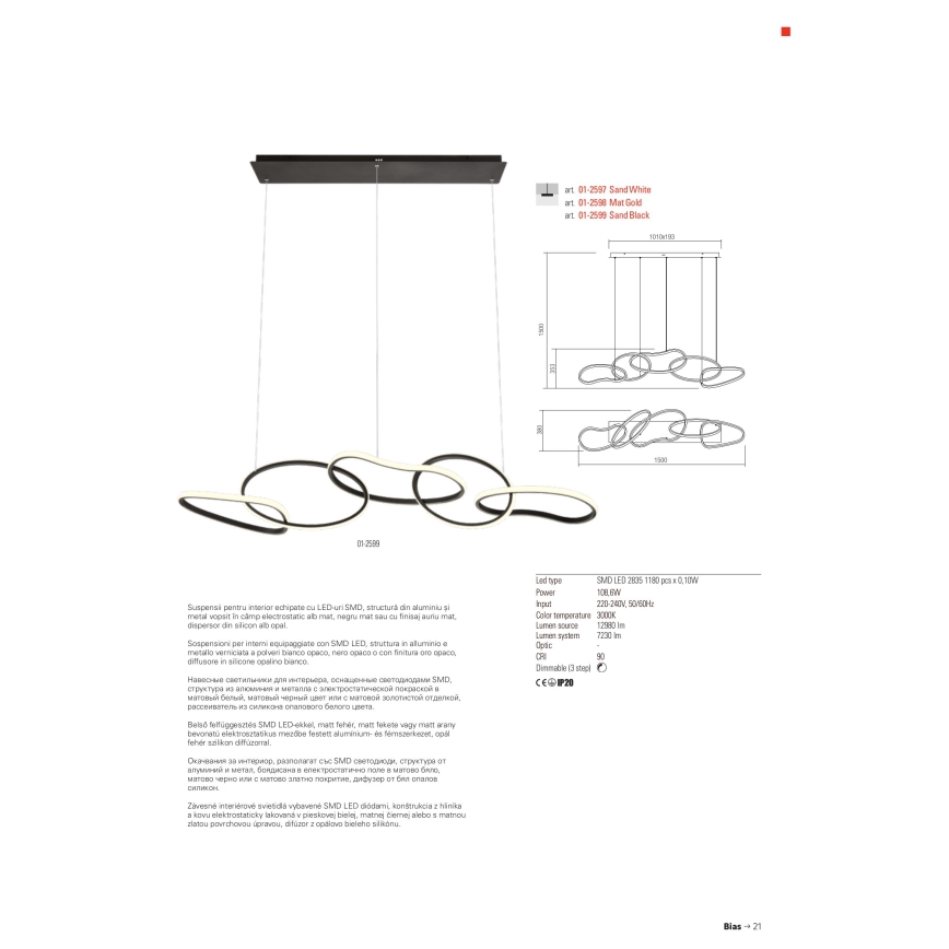 Redo 01-2596 - Lampadario a sospensione con filo LED dimmerabile BIAS LED/87,4W/230V CRI 90 3000K nero