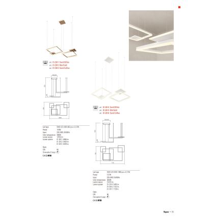 Redo 01-2611 - Lampadario dimmerabile a cavo SIGUA LED/110W/230V CRI 90 bianco
