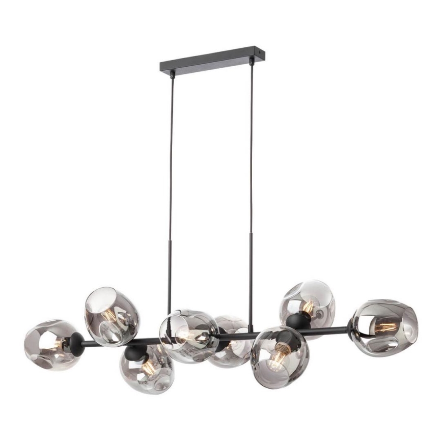 Redo 01-2622 - Lampadario a sospensione con filo PIERCE 8xE27/42W/230V nero/fumé