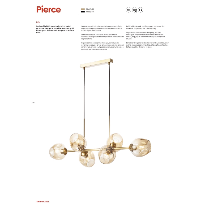 Redo 01-2622 - Lampadario a sospensione con filo PIERCE 8xE27/42W/230V nero/fumé
