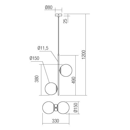 Redo 01-2625 - Lampadario a sospensione con filo NIVA 2xE14/28W/230V