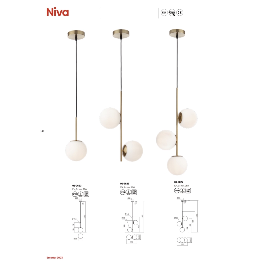 Redo 01-2626 - Lampadario a sospensione con filo NIVA 2xE14/28W/230V