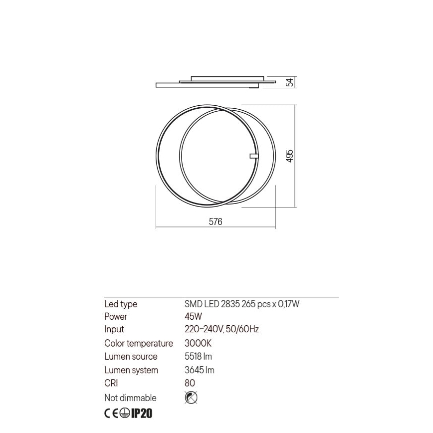 Redo 01-2660 - Plafoniera LED ARP LED/45W/230V nero
