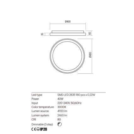 Redo 01-2667 - Plafoniera LED dimmerabile ICONIC LED/40W/230V diametro 48 cm oro