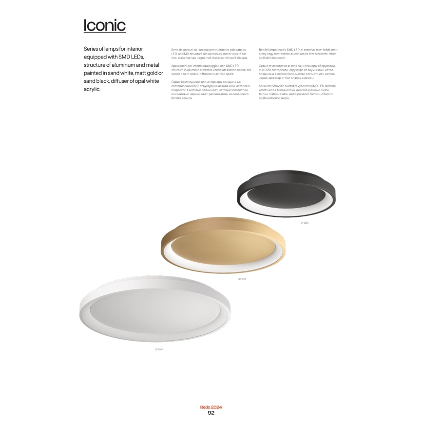 Redo 01-2670 - Plafoniera LED dimmerabile ICONIC LED/50W/230V diametro 58 cm oro
