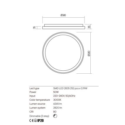 Redo 01-2670 - Plafoniera LED dimmerabile ICONIC LED/50W/230V diametro 58 cm oro