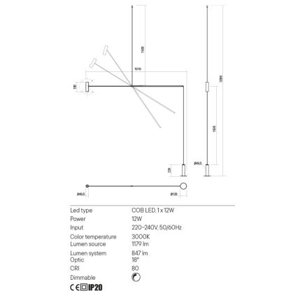 Redo 01-2695 - Lampada da terra dimmerabile a LED PICAS LED/12W/230V nero