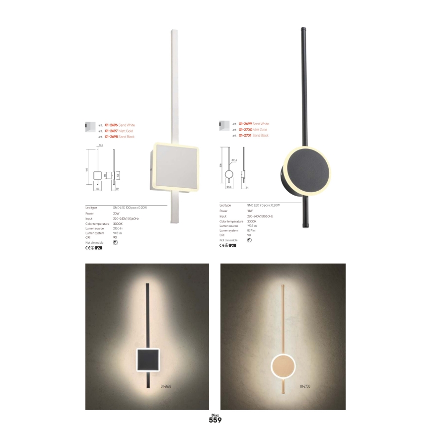 Redo 01-2697 - Applique LED DIAZ LED/20W/230V CRI 90 oro