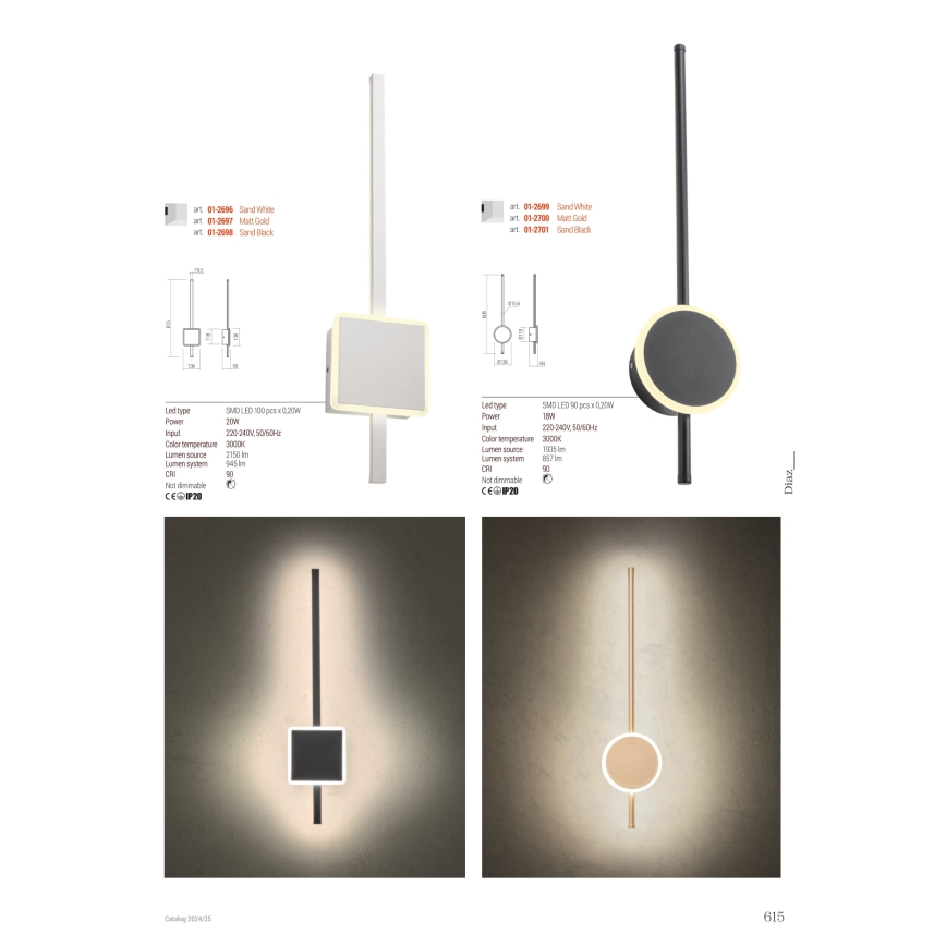Redo 01-2699 - Applique a LED DIAZ LED/18W/230V CRI 90 bianco