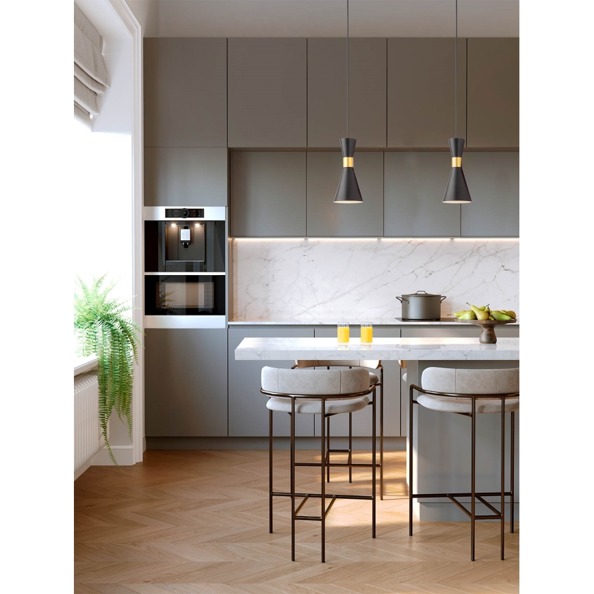 Redo 01-2711 - Lampadario a sospensione con filo KILT 1xE27/42W/230V diametro 12 cm nero