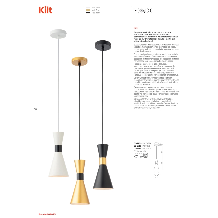 Redo 01-2711 - Lampadario a sospensione con filo KILT 1xE27/42W/230V diametro 12 cm nero