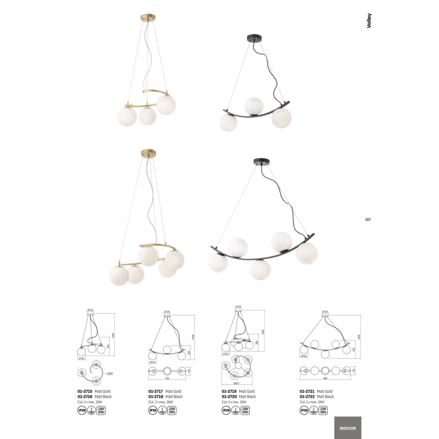 Redo 01-2715 - Lampadario a sospensione con filo VOLLEY 3xE14/28W/230V oro