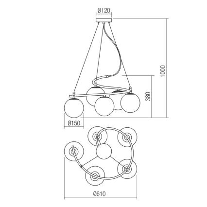 Redo 01-2719 - Lampadario a sospensione con filo VOLLEY 5xE14/28W/230V oro