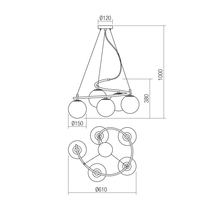 Redo 01-2720 - Lampadario a sospensione con filo VOLLEY 5xE14/28W/230V nero