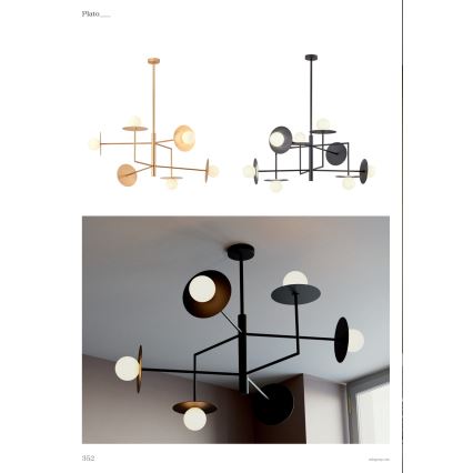 Redo 01-2733 - Lampadario a sospensione con supporto rigido PLATO 6xG9/10W/230V oro
