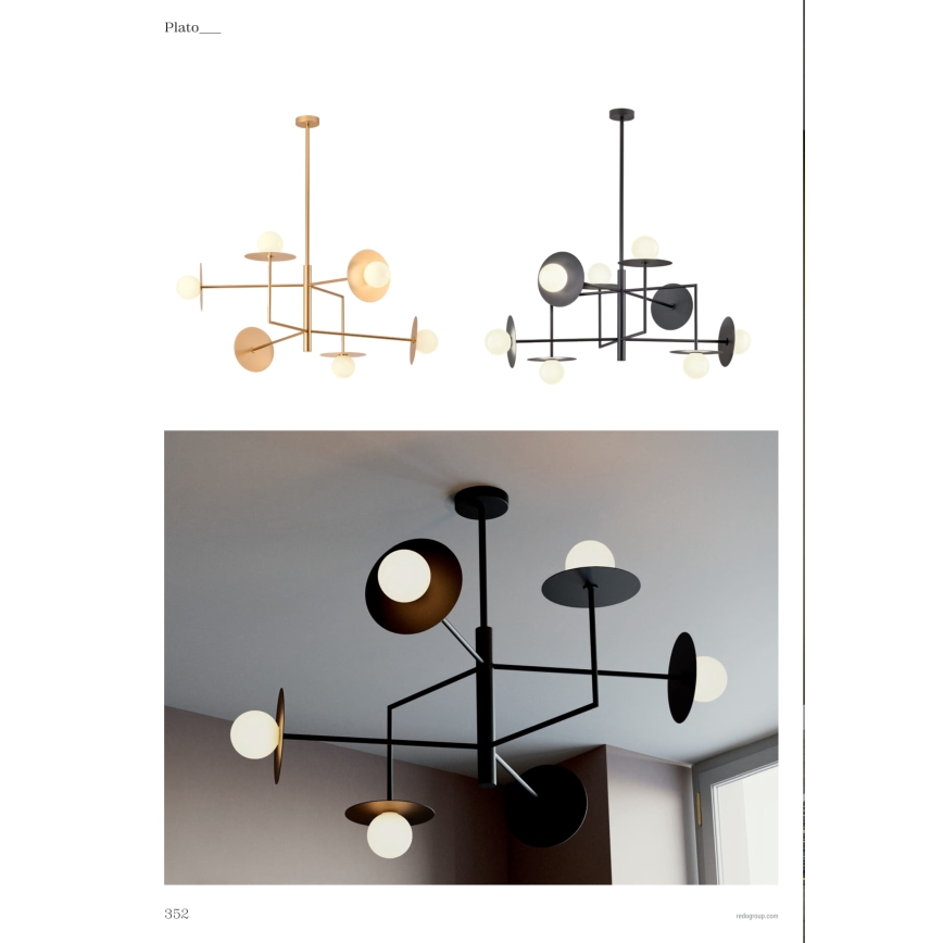 Redo 01-2733 - Lampadario a sospensione con supporto rigido PLATO 6xG9/10W/230V oro