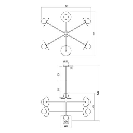 Redo 01-2733 - Lampadario a sospensione con supporto rigido PLATO 6xG9/10W/230V oro