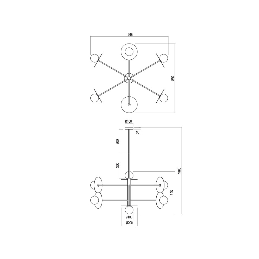 Redo 01-2733 - Lampadario a sospensione con supporto rigido PLATO 6xG9/10W/230V oro