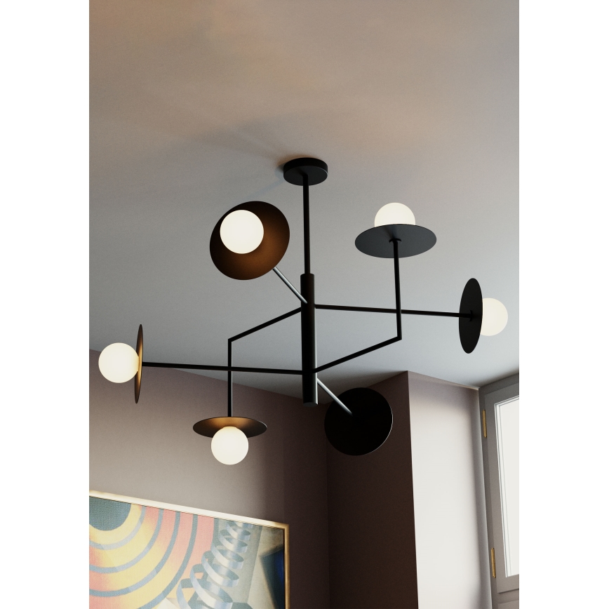 Redo 01-2734 - Lampadario a sospensione con supporto rigido PLATO 6xG9/10W/230V nero