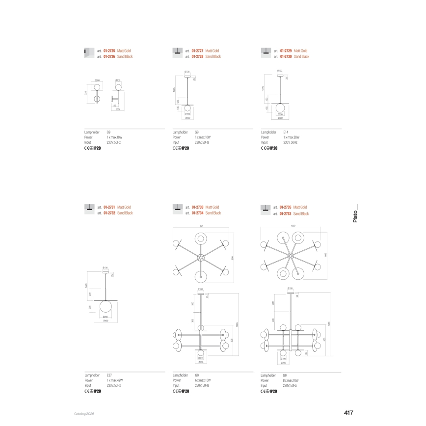 Redo 01-2735 - Lampadario a stelo PLATO 8xG9/10W/230V dorato