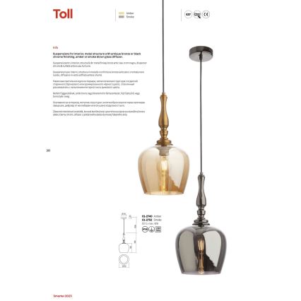 Redo 01-2740 - Lampadario a sospensione con filo TOLL 1xE27/42W/230V bronzo