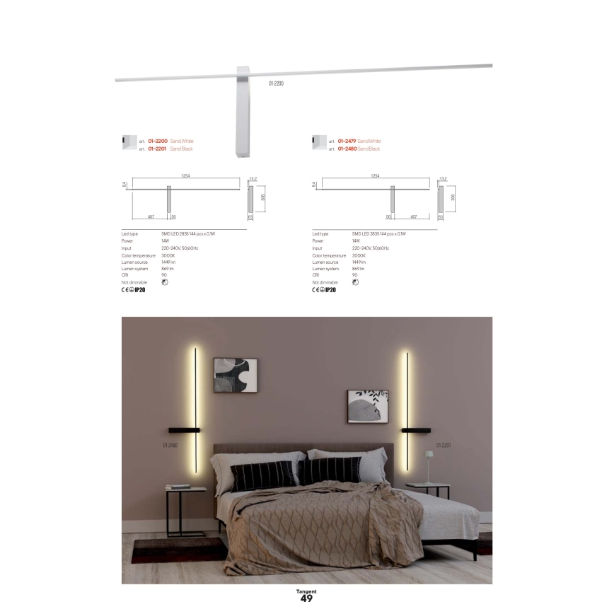 Redo 01-2747 - Lampada da parete LED TANGENT 13W/230V 3000K 63,4 cm CRI 90 nero