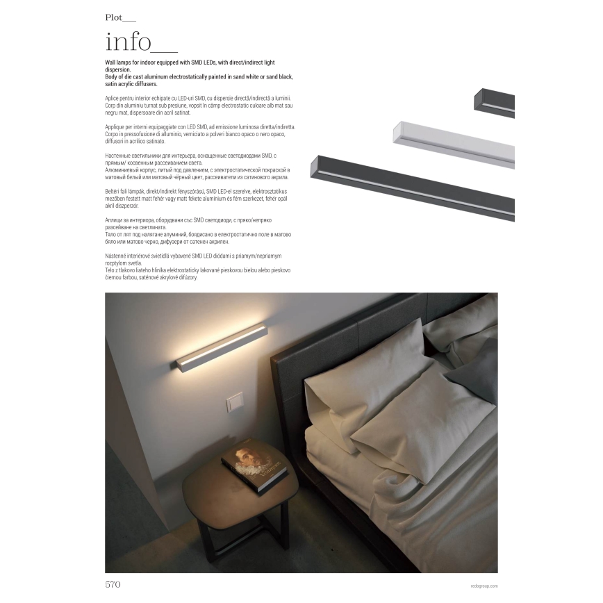 Redo 01-2766 - LED Lampada da parete PLOT LED/35W/230V 120 cm bianca