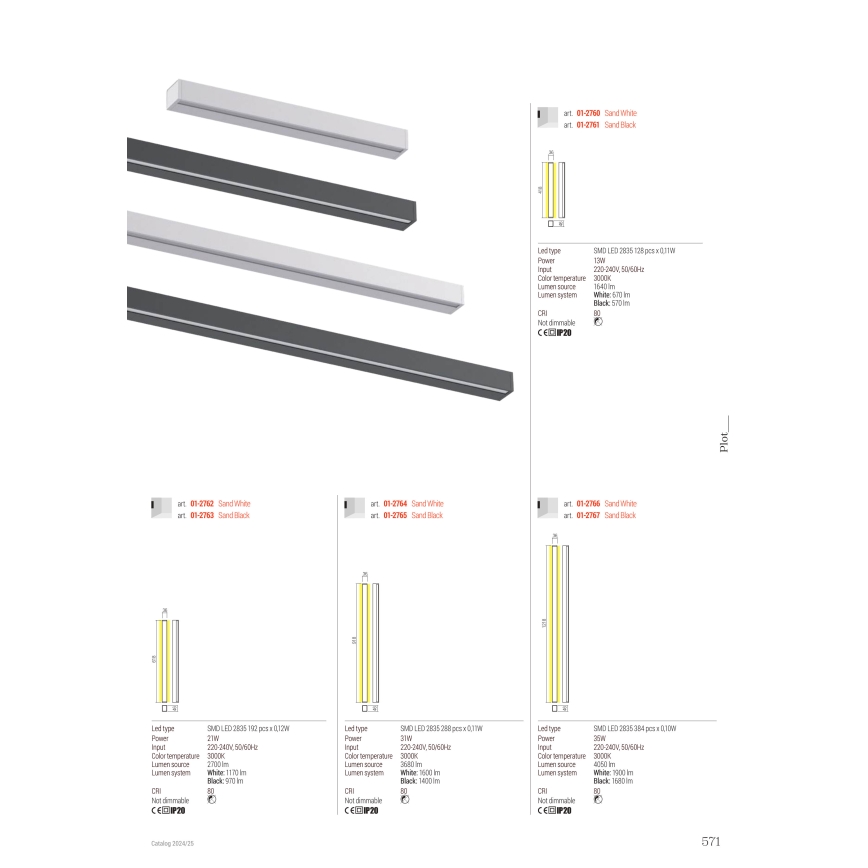 Redo 01-2766 - LED Lampada da parete PLOT LED/35W/230V 120 cm bianca