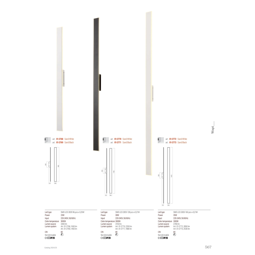 Redo 01-2769 - Applique a LED WAPI LED/23W/230V 90,5 cm nero