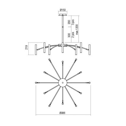 Redo 01-2774 - Lampadario a sospensione con supporto rigido RAYEN 12xG9/10W/230V bronzo